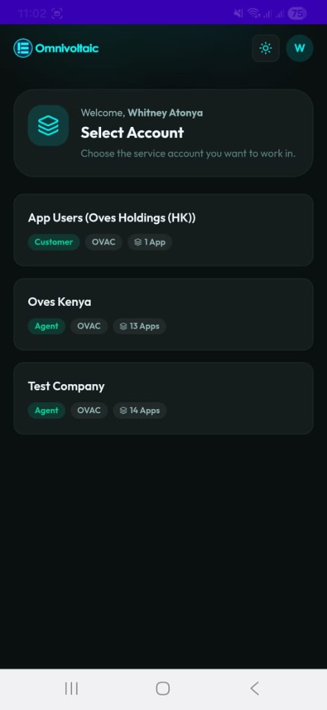 Select Account screen