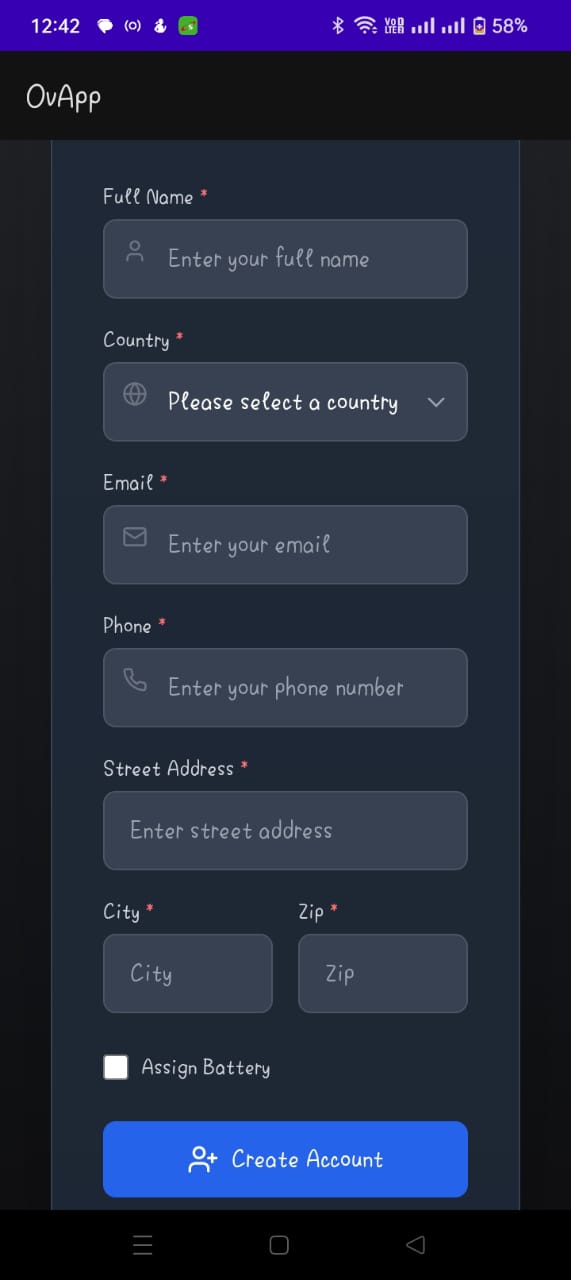 Rider Registration Screen